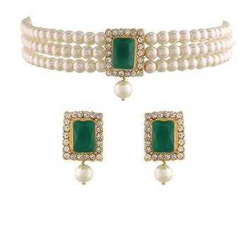 Traditional Handcrafted Beaded Emerald Choker with Earrings For Women/Girls  4
