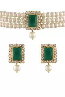 Traditional Handcrafted Beaded Emerald Choker with Earrings For Women/Girls 