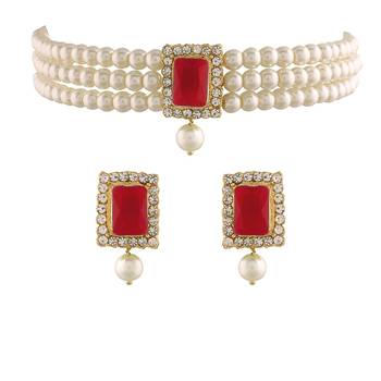  Traditional Handcrafted Beaded Emerald Choker with Earrings For Women/Girls  4