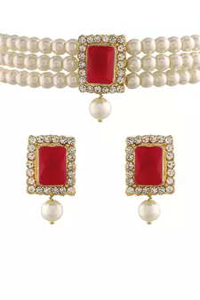  Traditional Handcrafted Beaded Emerald Choker with Earrings For Women/Girls 