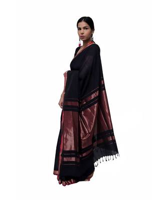 Black Maheshwari  Cotton Saree with Zari Border Stripes  Traditional saree 2