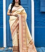 Cream Banarasi Silk Traditional Saree