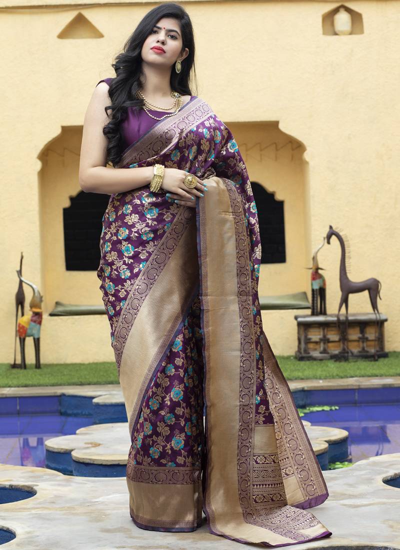 Purple Banarasi Silk Weaving Designer Saree