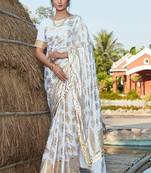 White Silk Foil Printed Traditional Saree