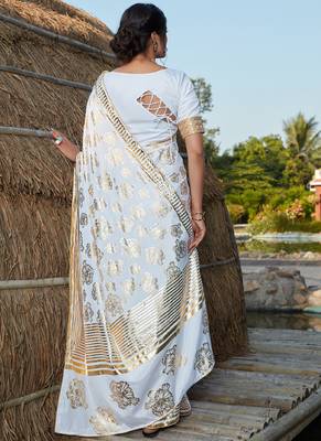 White Silk Foil Printed Traditional Saree 4