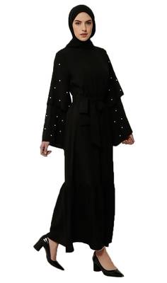 JSDC Daily Wear Plain Nida Fabric Women Belt And Layer Sleeve Style Abaya  1