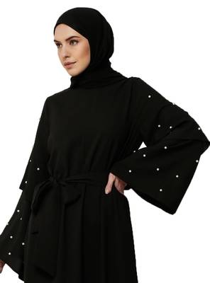 JSDC Daily Wear Plain Nida Fabric Women Belt And Layer Sleeve Style Abaya  2