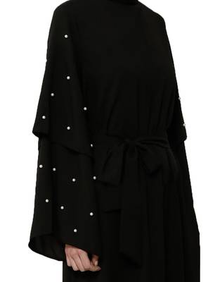 JSDC Daily Wear Plain Nida Fabric Women Belt And Layer Sleeve Style Abaya  5