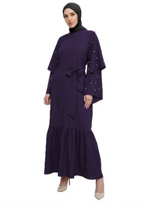 JSDC Pearl Work Women Regular Wear Nida Abaya Burqa With Belt Style 3