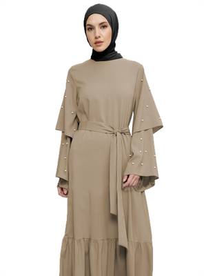 JSDC Stone Color Imported Korean Nida Abaya Burqa With Hijab For Women  2