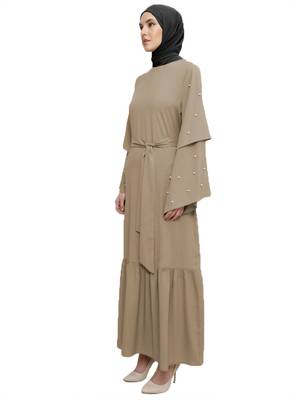 JSDC Stone Color Imported Korean Nida Abaya Burqa With Hijab For Women  4