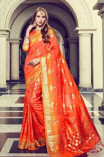 Orange Art Silk    Printed  Saree With Blouse For Women