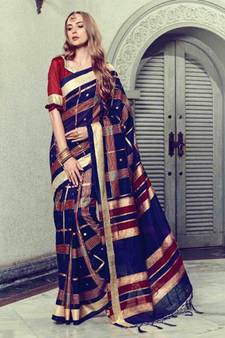 Navy_Blue Art Silk    Printed  Saree With Blouse For Women