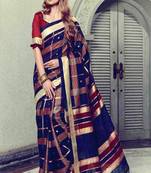Navy_Blue Art Silk    Printed  Saree With Blouse For Women