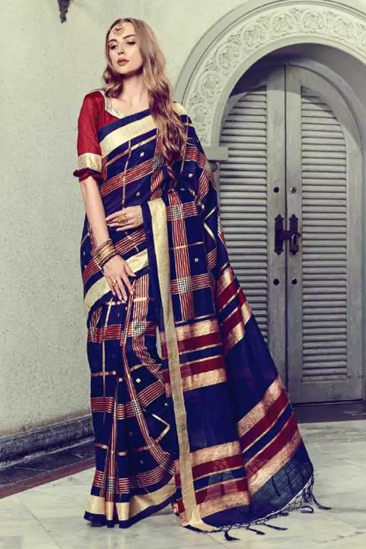 Navy_Blue Art Silk    Printed  Saree With Blouse For Women