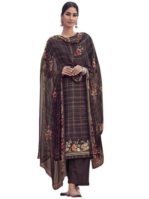 Brown embroidered faux cotton salwar 1