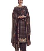 Brown embroidered faux cotton salwar