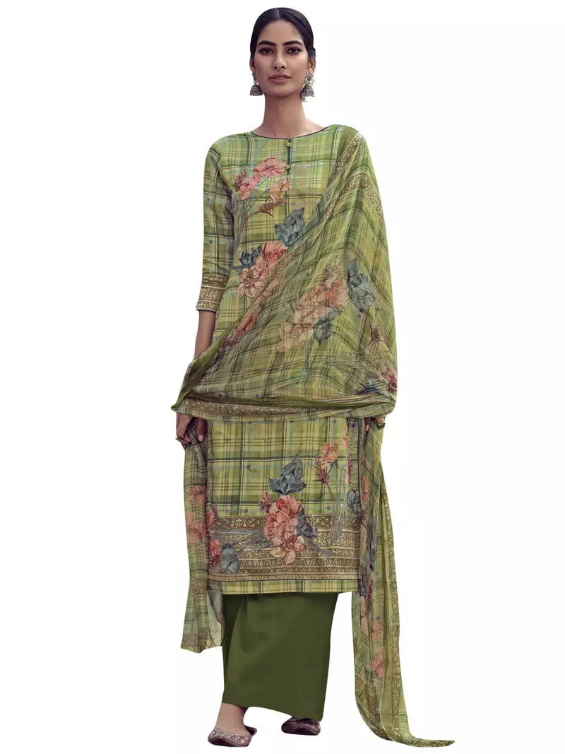Green embroidered faux cotton salwar