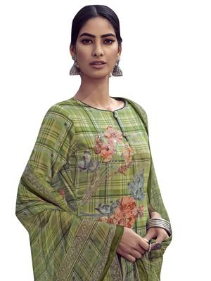 Green embroidered faux cotton salwar 2