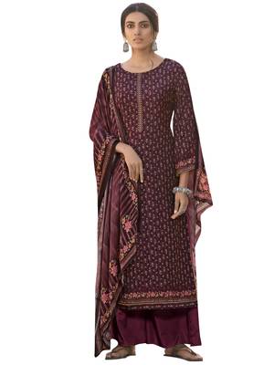 Wine printed silk blend salwar 1