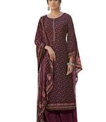 Wine printed silk blend salwar