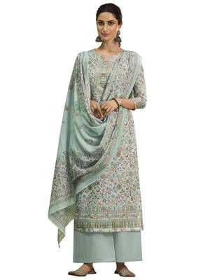 Turquoise printed faux cotton salwar 1