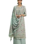 Turquoise printed faux cotton salwar