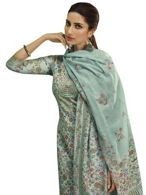 Turquoise printed faux cotton salwar 2