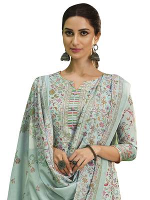 Turquoise printed faux cotton salwar 3