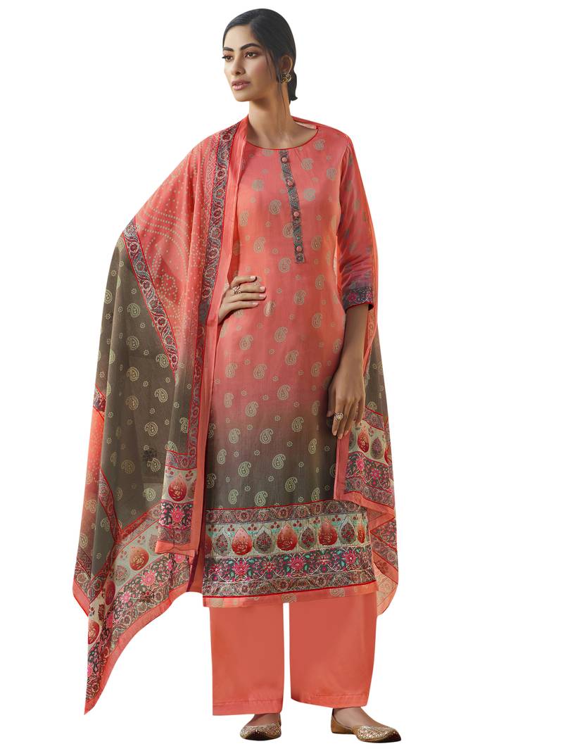 Peach printed faux cotton salwar