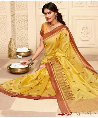 Yellow tussar silk sarees 1