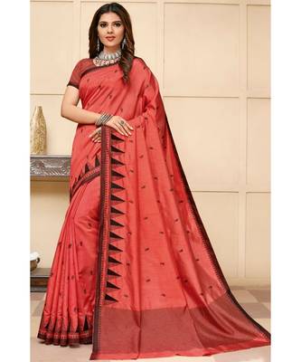 Peach tussar silk sarees 1