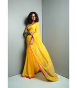 Yellow Makhlin Saree With Border And Blouse