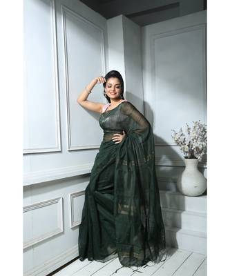 Deep Green Sequined saree With Blouse 2