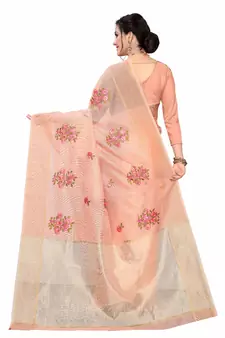 Orange Embroidered Super Net Saree With Blouse