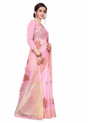Pink Embroidered Super Net Saree With Blouse 3