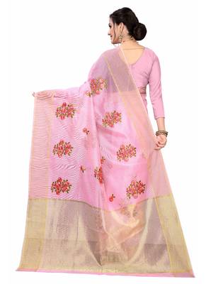 Pink Embroidered Super Net Saree With Blouse 4