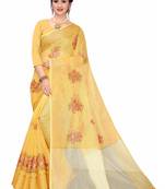 Yellow Embroidered Super Net Saree With Blouse