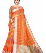Orange woven cotton saree with blouse