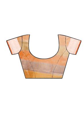 Orange woven cotton saree with blouse 5