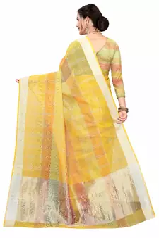 Yellow Woven Cotton Saree With Blouse
