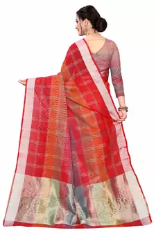 Red Woven Cotton Saree With Blouse