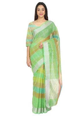 Green Woven Cotton Saree With Blouse 1