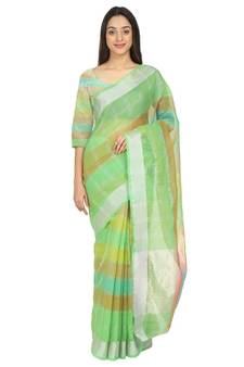 Green Woven Cotton Saree With Blouse