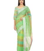 Green Woven Cotton Saree With Blouse
