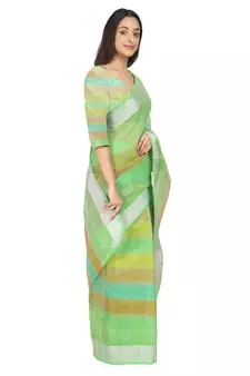Green Woven Cotton Saree With Blouse