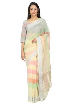 White Woven Cotton Saree With Blouse