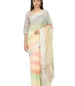 White Woven Cotton Saree With Blouse