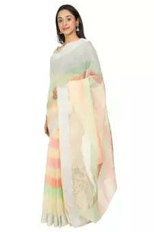 White Woven Cotton Saree With Blouse