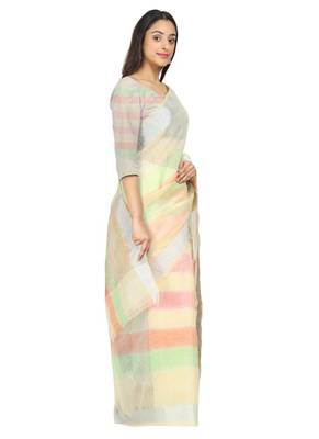 White Woven Cotton Saree With Blouse 3
